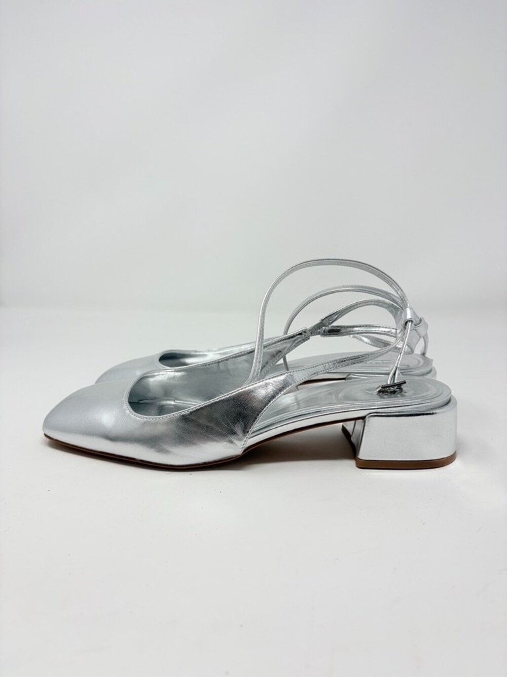 Zara Block Heel Ballerina Square Toe Slingback Heels Silver Size 40/9-9.5 - Picture 13 of 16
